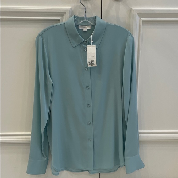 Vince Light Turquise Silk Button Up Top - Picture 1 of 3